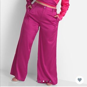 Fuchsia Wide Leg Satin Pants